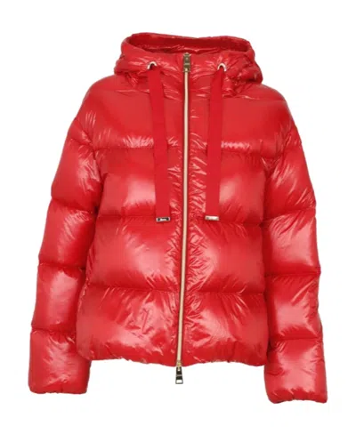 Herno Drawstring Hood Feather-down Jacket In Red