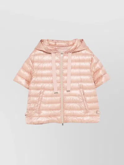 Herno Drawstring Hood Short Down Jacket In Pink
