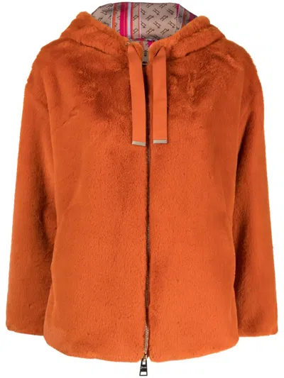 Herno Drawstring-hood Zip-up Jacket In Orange