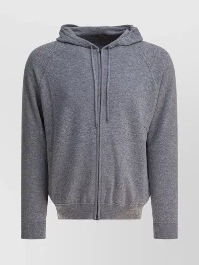 HERNO DRAWSTRING HOODED CASHMERE KNIT CARDIGAN