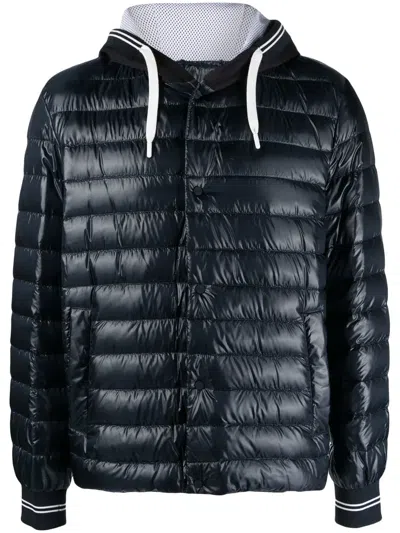 Herno Drawstring Hooded Down Jacket In Blu