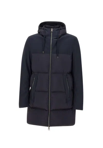 Herno Drawstring Hooded Padded Coat In Blue