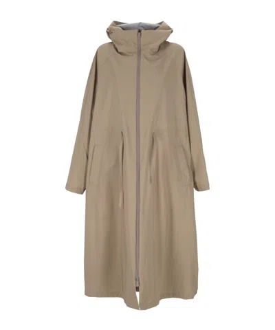Herno Drawstring Hooded Trench Coat In Brown