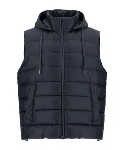 Herno Drawstring Hooded Vest In Blue
