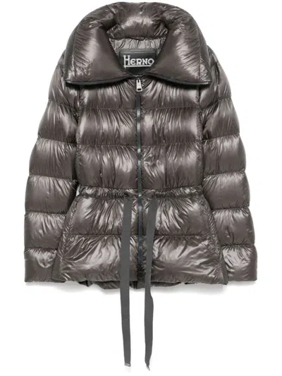 Herno Drawstring Nylon Down Jacket In Dark Gray