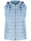 Herno Light Blue Quilted Nylon Gilet With Hood In Blue