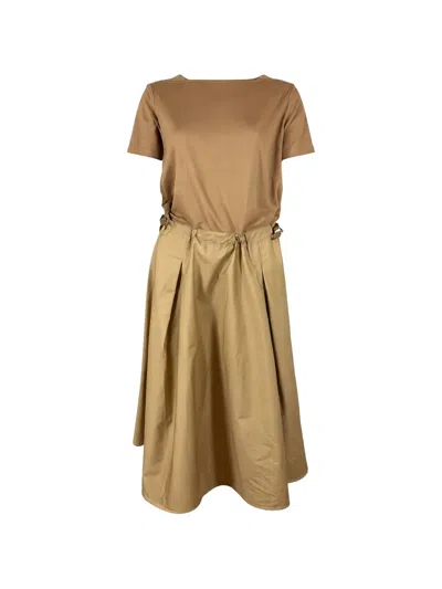 Herno Drawstring Pleated Midi Dress In Brown