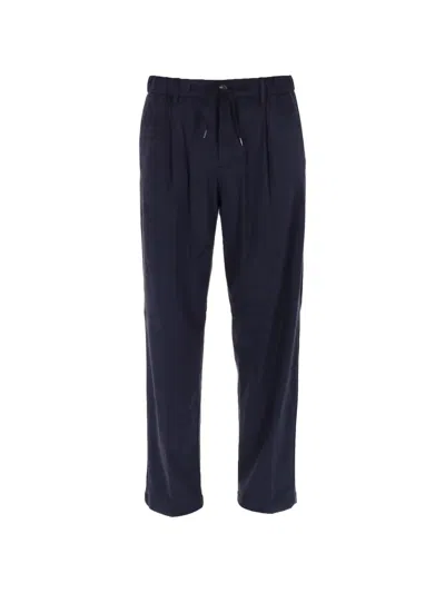 Herno Tailored Pants Belt Loops Pleated Front In Blue