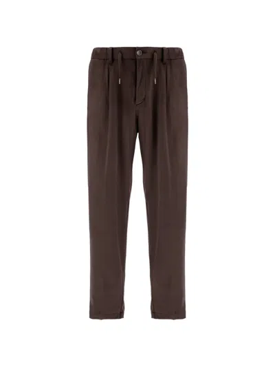 Herno Drawstring Suede-effect Trousers In Brown
