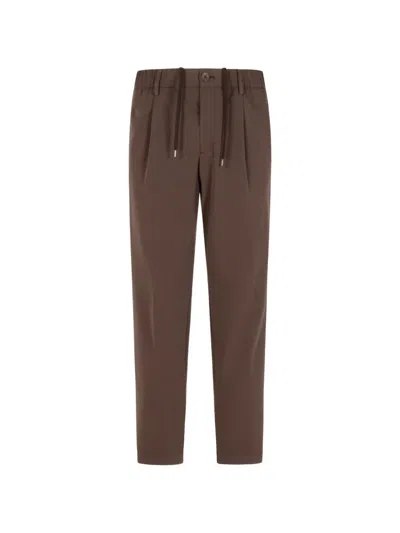 Herno Drawstring Textured Trousers In Brown
