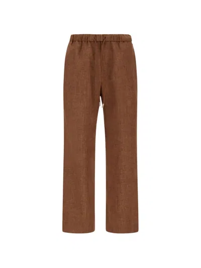 Herno Drawstring Waist Linen Trousers In Brown