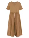Herno Midi Dress With Panels And Tie Detail In Brown