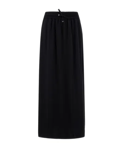 Herno Drawstring-waist Satin Midi Skirt In Black