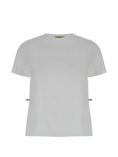 Herno Women White T-shirt With Drawstring And Cut-out In Cotton Woman In Gray
