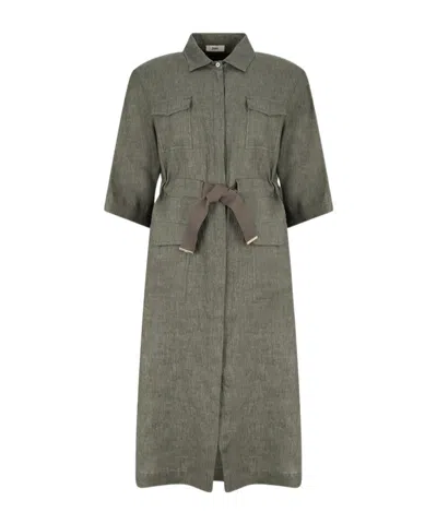 Herno Drawstring-waist Linen Midi Dress In Green