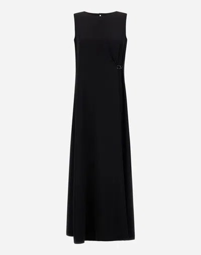 Herno Sleeveless Diagonal Dress Draped Metal Ring In Black