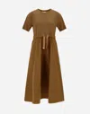 Herno Dress In Glam Knit Effect And Techno Taffeta In Camel