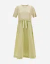 Herno Dress In Glam Knit Effect And Techno Taffeta In Light Yellow