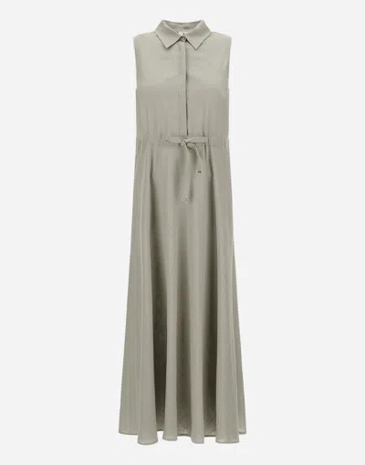Herno Dress In Linen Blend In Chantilly