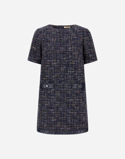 Herno Dress In Operated Tweed And Nylon Ultralight In Black