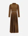 Herno Dress In Pleated Jersey And Monogram In Brown