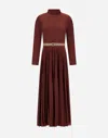 Herno Dress In Pleated Jersey And Monogram In Burgundy