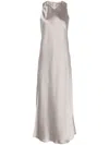 Herno Glossy Satin Midi Dress With Clean-cut Silhouette In Beige