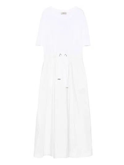 Herno White Crewneck Long Dress With Front Knot In Tech Fabric Woman In Gray