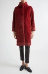 Herno Dropped Shoulder Faux Fur Coat In Burgundy