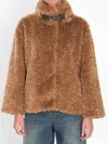 Herno Faux Fur Coat With Leather Belt In Brown