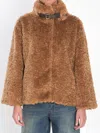 Herno Faux Fur Coat With Leather Belt In Brown