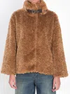 Herno Faux Fur Coat With Leather Belt In Brown