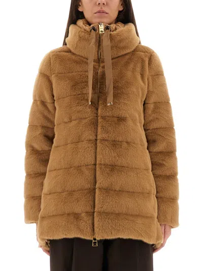Herno Eco Fur Down Jacket In Brown