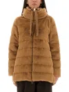 Herno Faux Fur Down Coat With High Collar In Brown