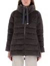 Herno Faux Fur High Neck Down Jacket In Brown
