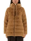 Herno Faux Fur Down Coat With High Collar In Brown