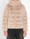 Herno Faux Fur Down Jacket With High Collar In Neutral