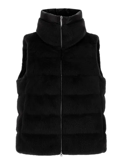 Herno Eco Fur Quilted Padded Gilet In Black