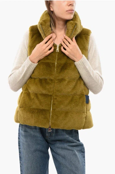 Herno Eco-fur Vest With Quilted Lining In Green
