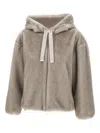 Herno Relaxed-fit Grey Jacket With Plush Texture And Hood In Brown