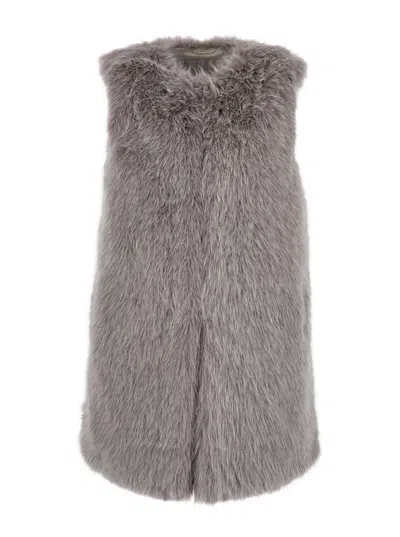 HERNO GREY SLEEVELESS VEST WITH CONCEALED CLOSURE ON THE FRONT IN ECOFUR WOMAN