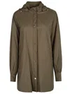 Herno Hooded Longline Jacket Adjustable Cuffs In Verde/beige