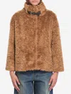 Herno Faux Fur Coat With Leather Belt In Brown