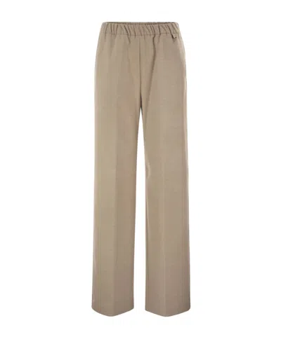 Herno Wide-leg Flannel-effect Trousers With Elasticated Waistband In Neutral