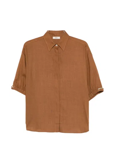 Herno Elasticated-sleeves Shirt In Brown