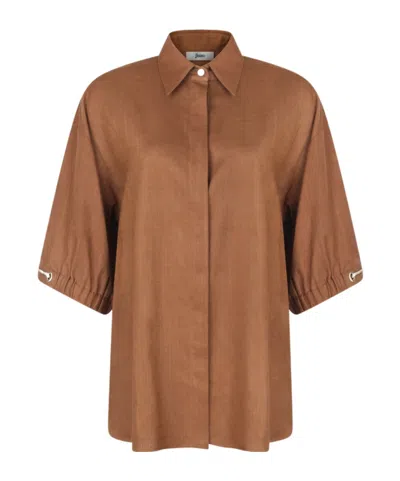 Herno Brown Viscose And Linen Blend Shirt