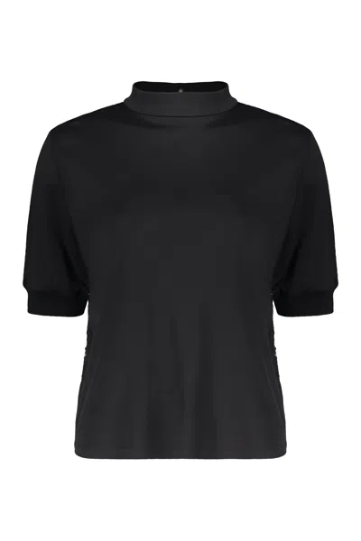 HERNO ELEGANT BLACK BLOUSE, SHORT SLEEVES, VERSATILE