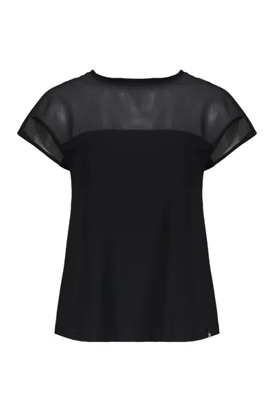 Herno Elegant Black Top With Short Sleeves And Transparent