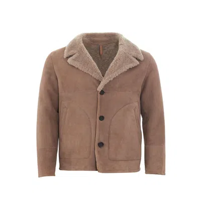 Herno Elegant Leather Men's Jacket In Brown