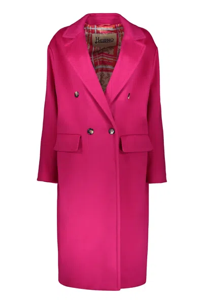 HERNO ELEGANT FUCHSIA COAT WITH A REVERSIBLE COLLAR